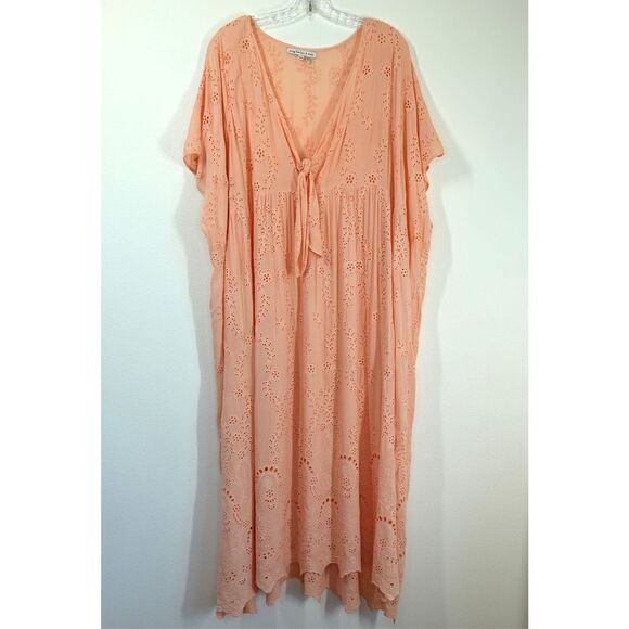 Young Fabulous & Broke Oversized Pink Peach Eyelet Maxi Caftan Dress Size XS - Picture 1 of 9